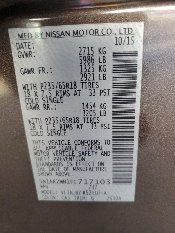 2015 Nissan Pathfinder S VIN: 5N1AR2MN1FC717103 Lot: 81835865