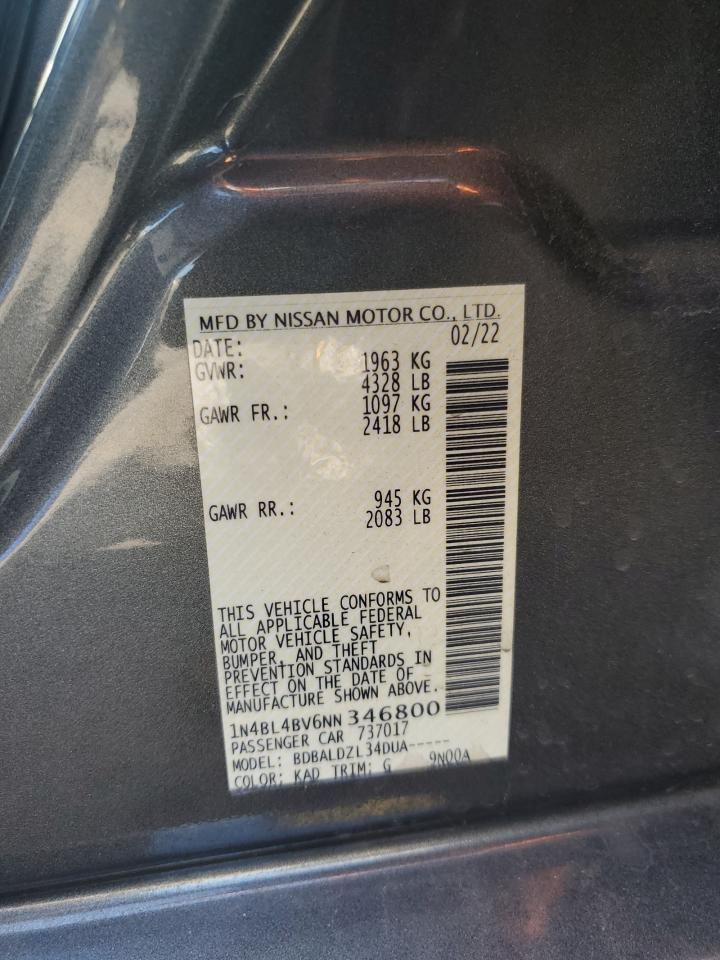 2022 Nissan Altima S VIN: 1N4BL4BV6NN346800 Lot: 84467125