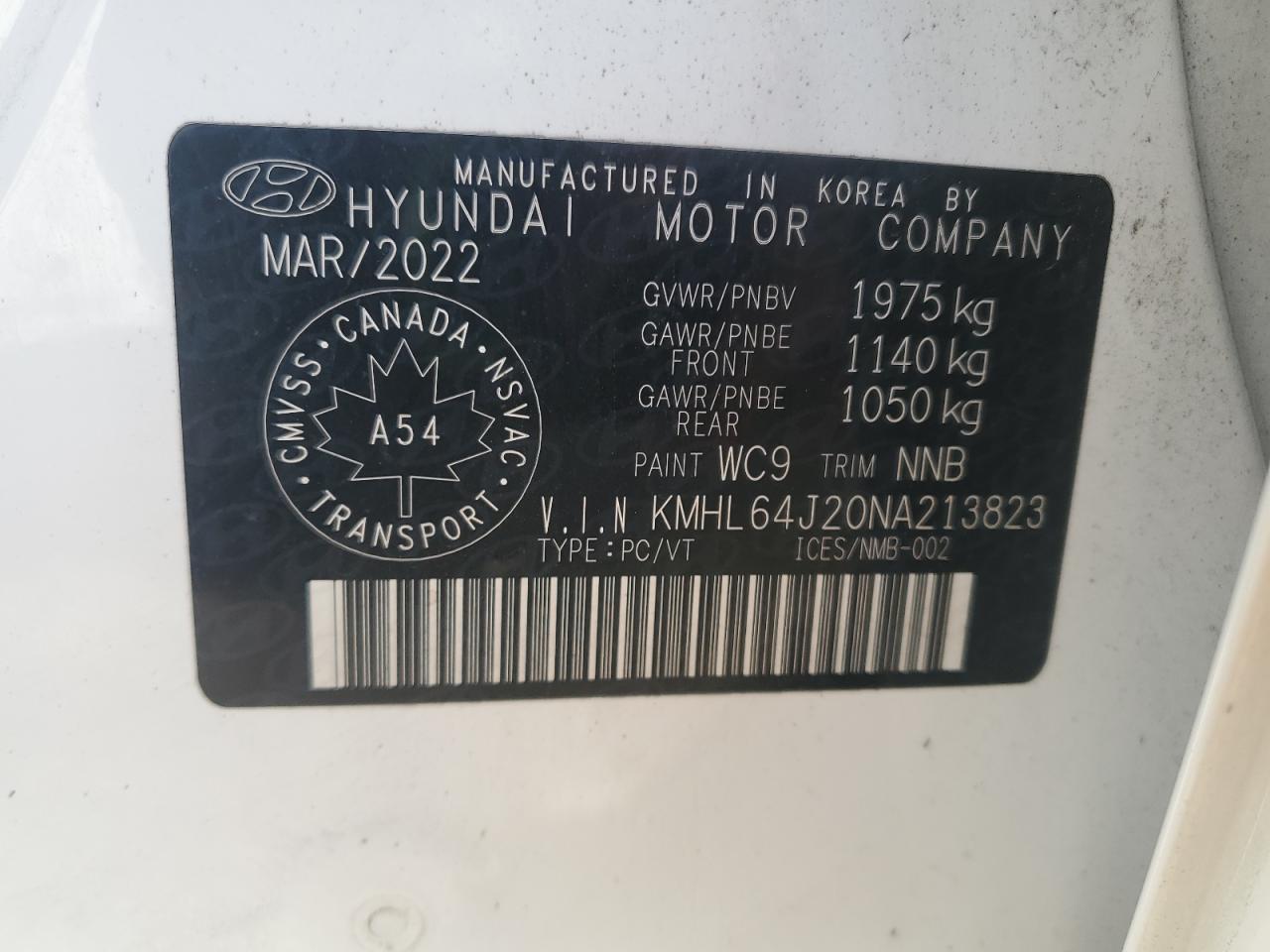 2022 Hyundai Sonata Luxury VIN: KMHL64J20NA213823 Lot: 70331385