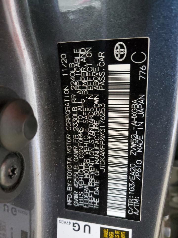 2021 Toyota Prius Prime Le VIN: JTDKAMFPXM3176253 Lot: 82098695