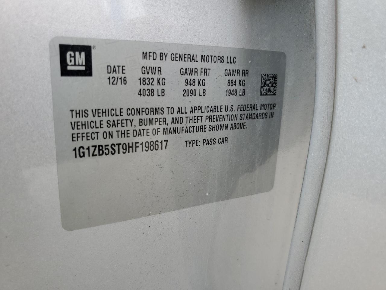 2017 Chevrolet Malibu Ls VIN: 1G1ZB5ST9HF198617 Lot: 84018865