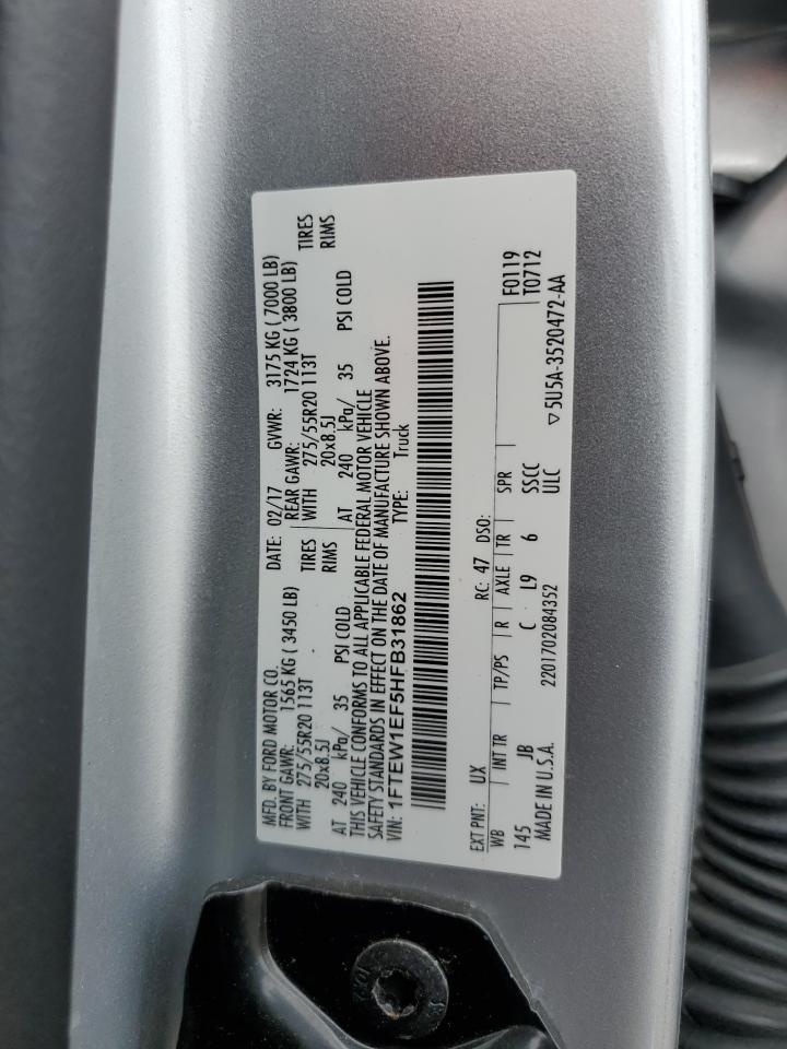 2017 Ford F150 Supercrew VIN: 1FTEW1EF5HFB31862 Lot: 84595515