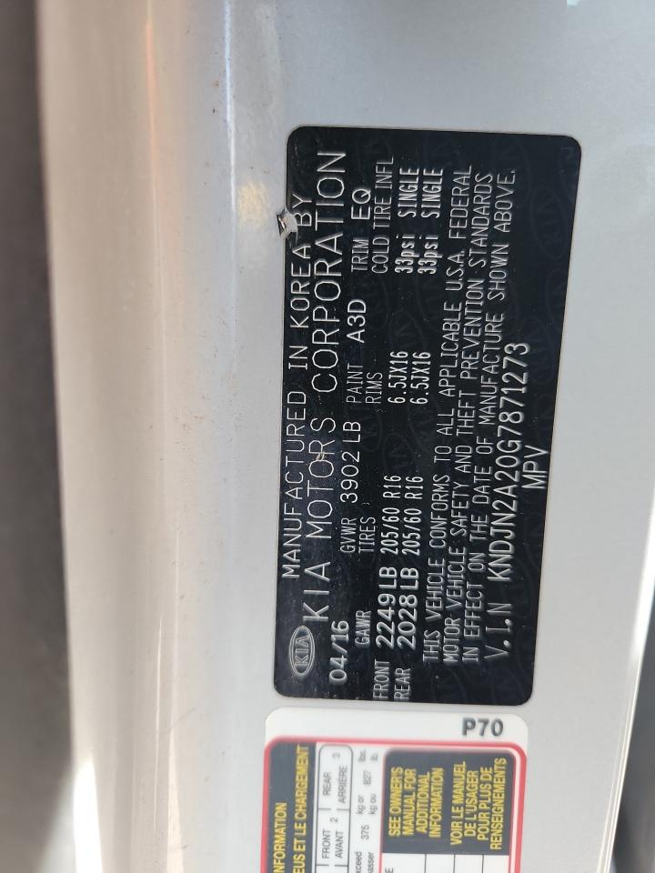 2016 Kia Soul VIN: KNDJN2A20G7871273 Lot: 81435995