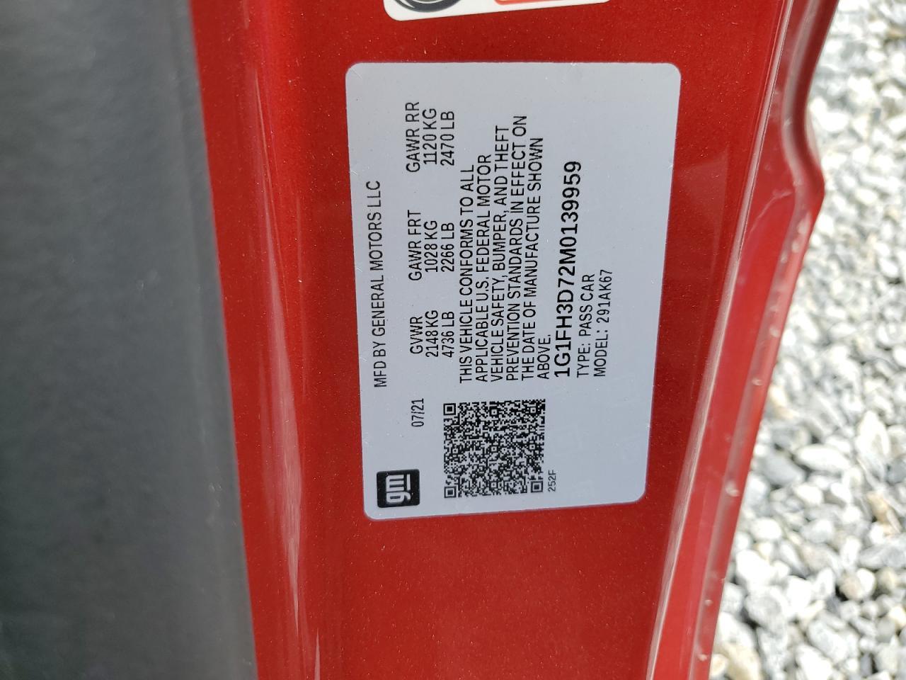 2021 Chevrolet Camaro Ss VIN: 1G1FH3D72M0139959 Lot: 82125175