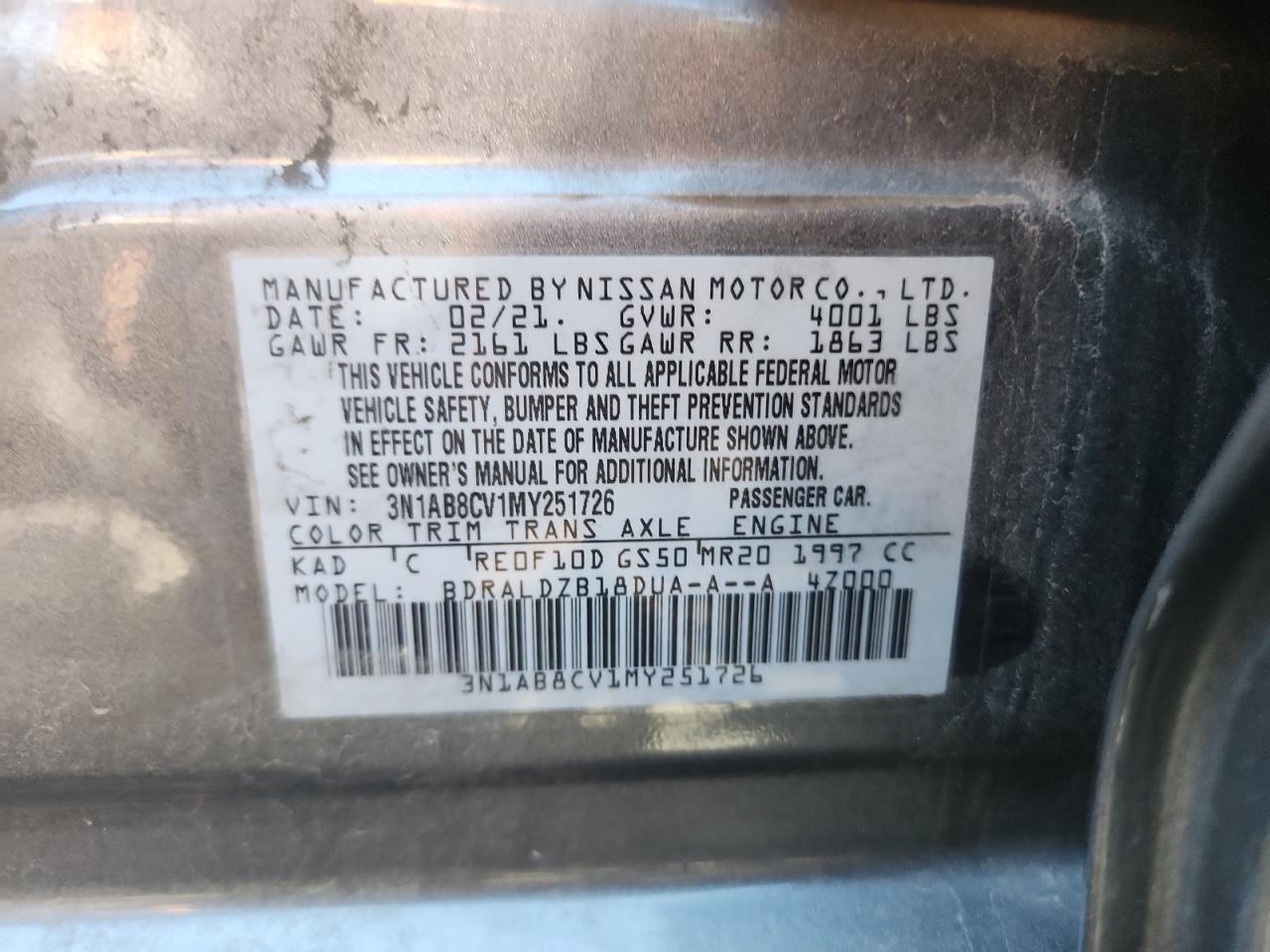 2021 Nissan Sentra Sv VIN: 3N1AB8CV1MY251726 Lot: 81524675