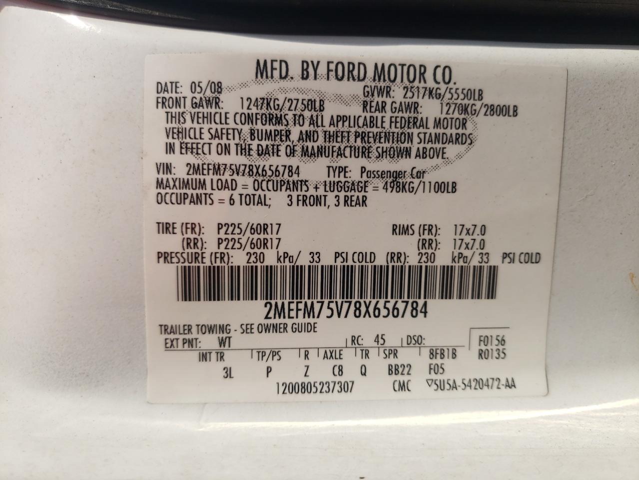 2008 Mercury Grand Marquis Ls VIN: 2MEFM75V78X656784 Lot: 71463115