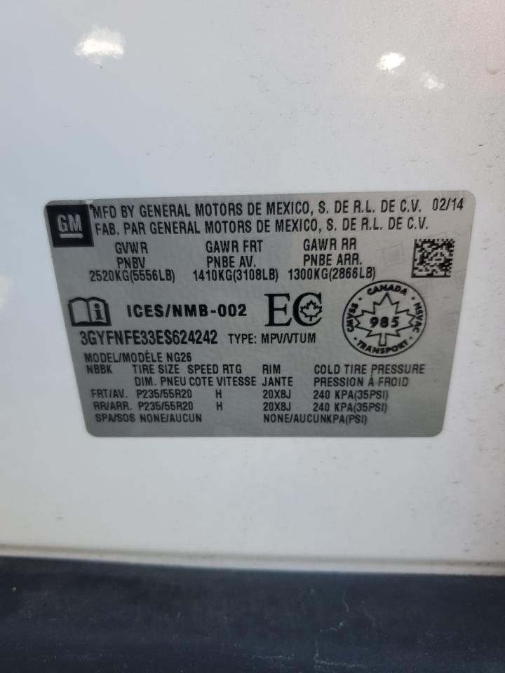 2014 Cadillac Srx Performance Collection VIN: 3GYFNFE33ES624242 Lot: 70950585