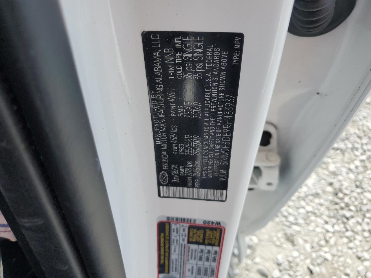 2024 Hyundai Tucson Sel VIN: 5NMJF3DE9RH433937 Lot: 81443895