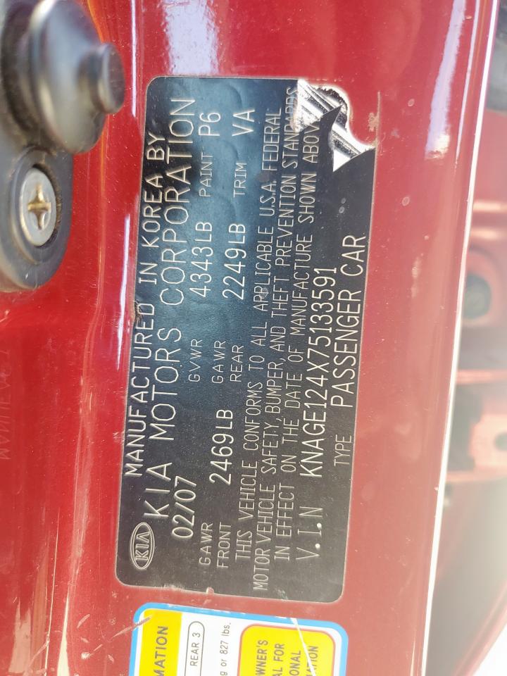 2007 Kia Optima Lx VIN: KNAGE124X75133591 Lot: 80785395