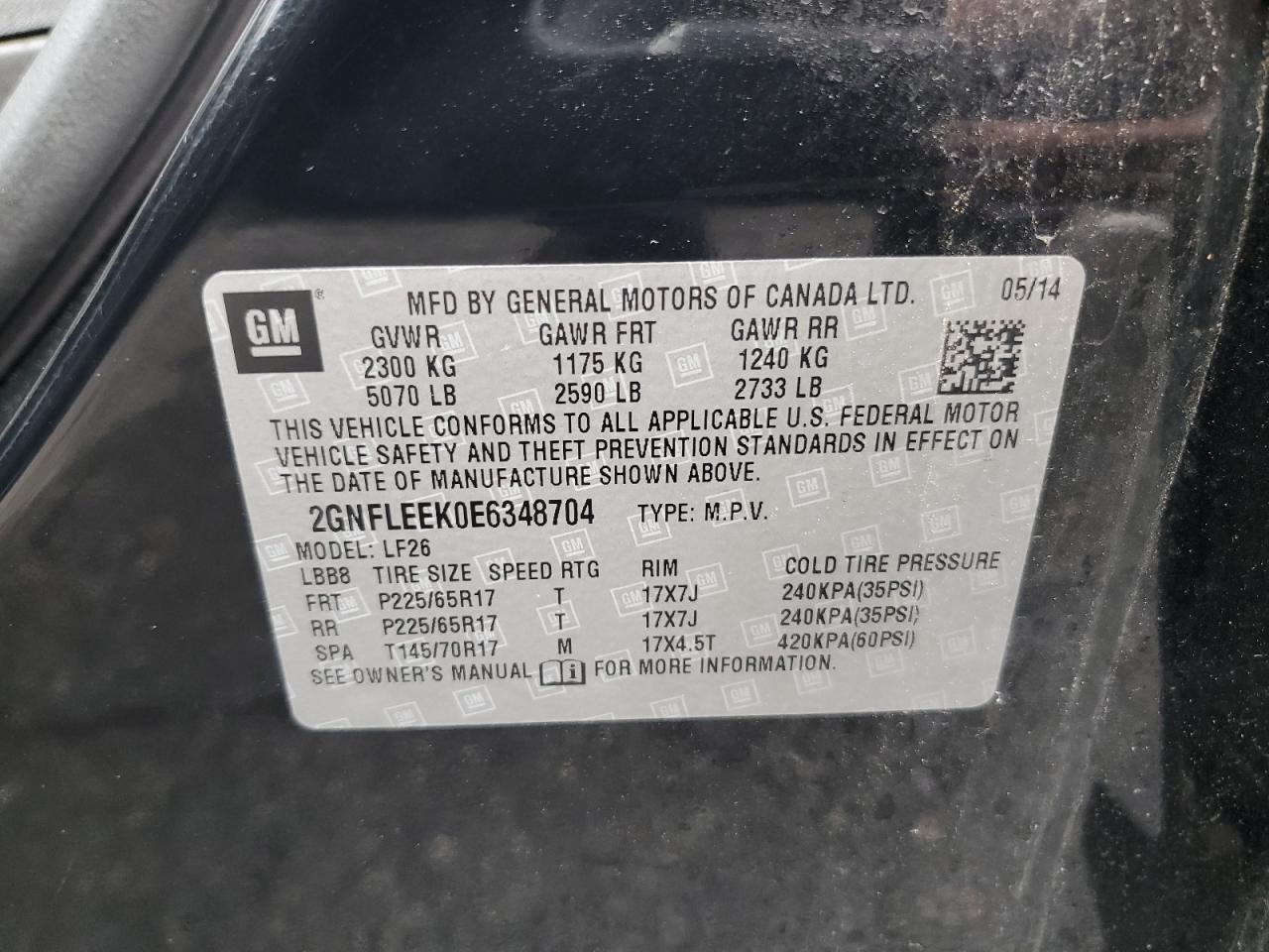 2014 Chevrolet Equinox Ls VIN: 2GNFLEEK0E6348704 Lot: 81220415