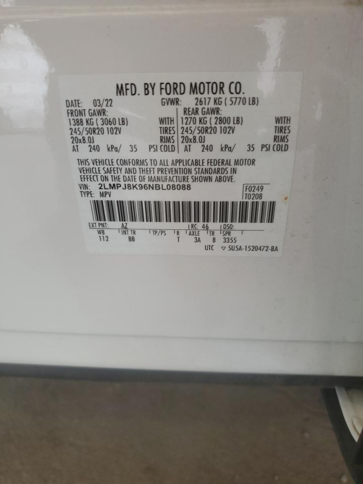 2022 Lincoln Nautilus Reserve VIN: 2LMPJ8K96NBL08088 Lot: 70810765