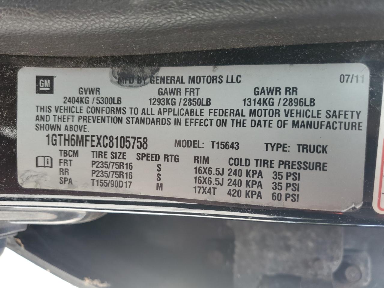 2012 GMC Canyon Sle VIN: 1GTH6MFEXC8105758 Lot: 83925965