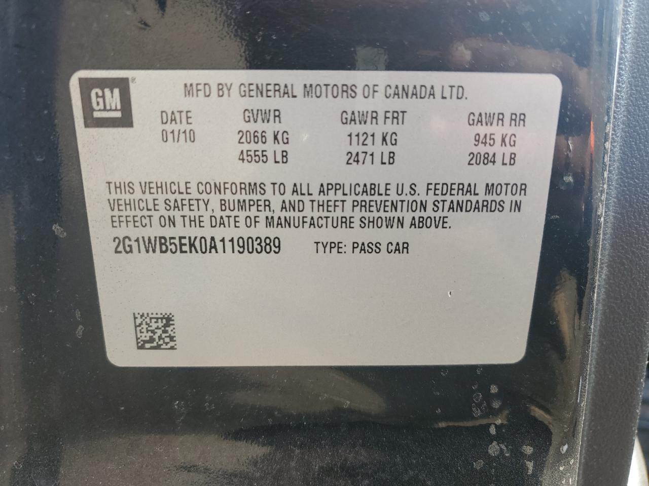 2010 Chevrolet Impala Lt VIN: 2G1WB5EK0A1190389 Lot: 80174105