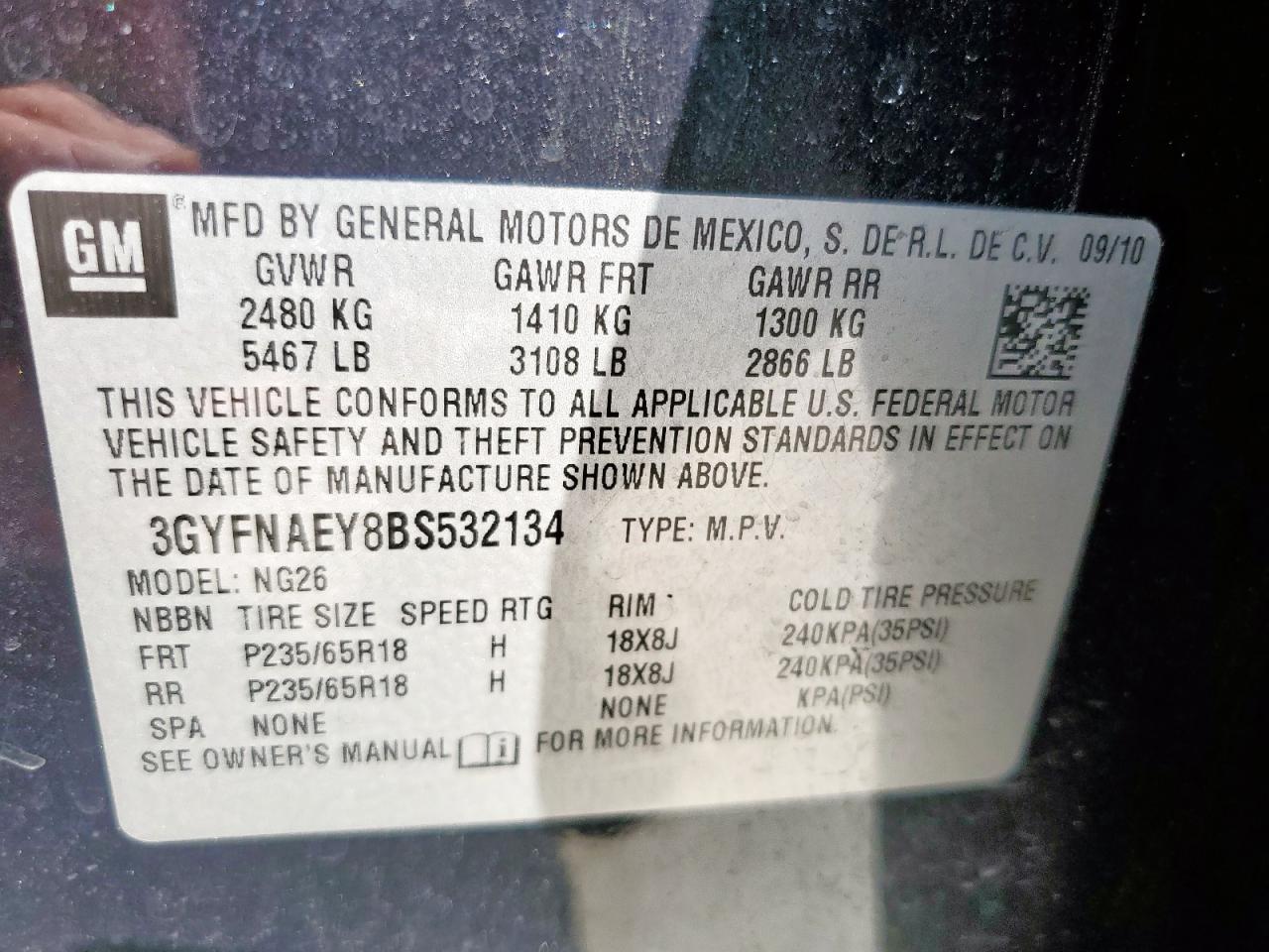 2011 Cadillac Srx Luxury Collection VIN: 3GYFNAEY8BS532134 Lot: 71745255