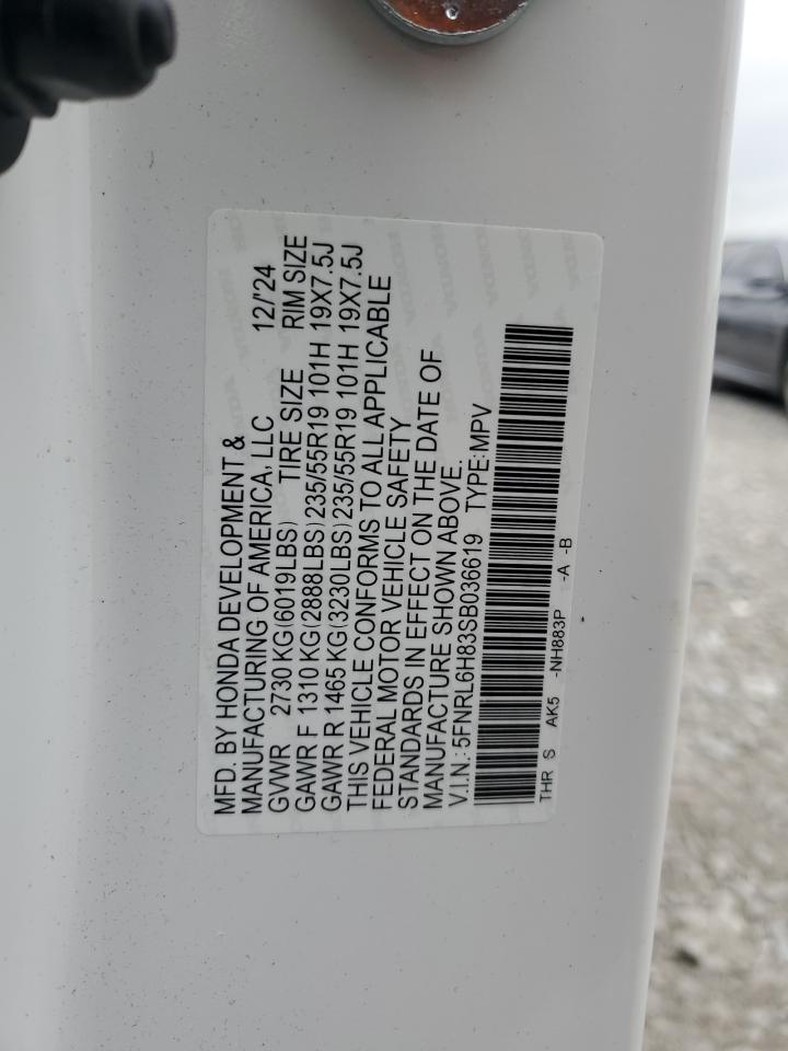 2025 Honda Odyssey Touring VIN: 5FNRL6H83SB036619 Lot: 81611685