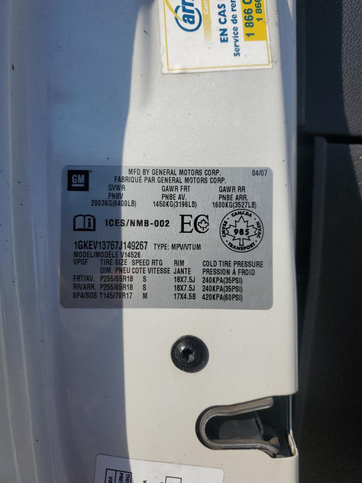 2007 GMC Acadia Sle VIN: 1GKEV13767J149267 Lot: 84779575