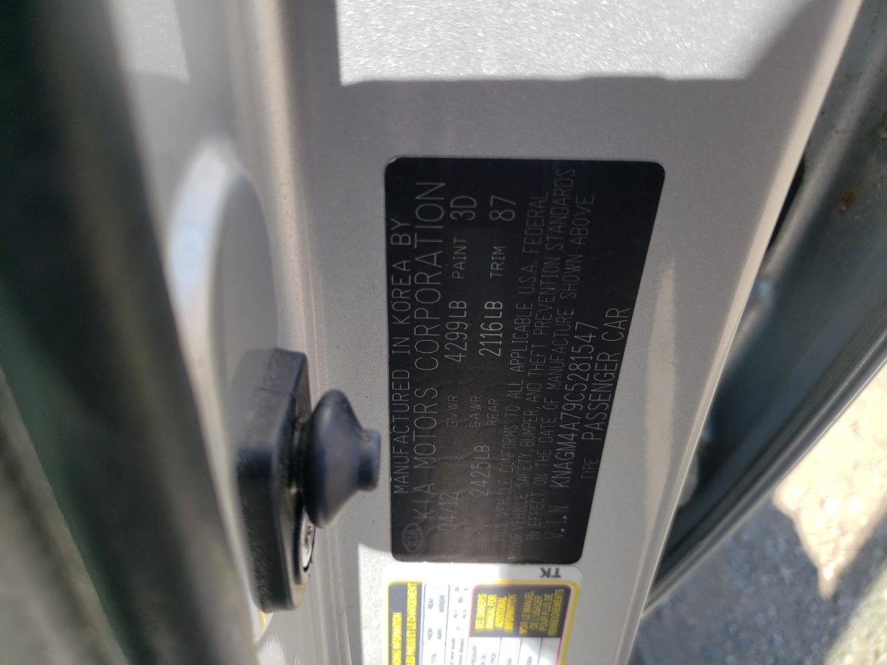 2012 Kia Optima Lx VIN: KNAGM4A79C5281547 Lot: 81050105