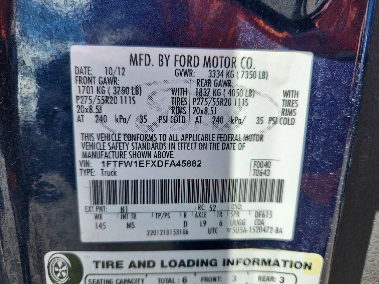 2013 Ford F150 Supercrew VIN: 1FTFW1EFXDFA45882 Lot: 80525915