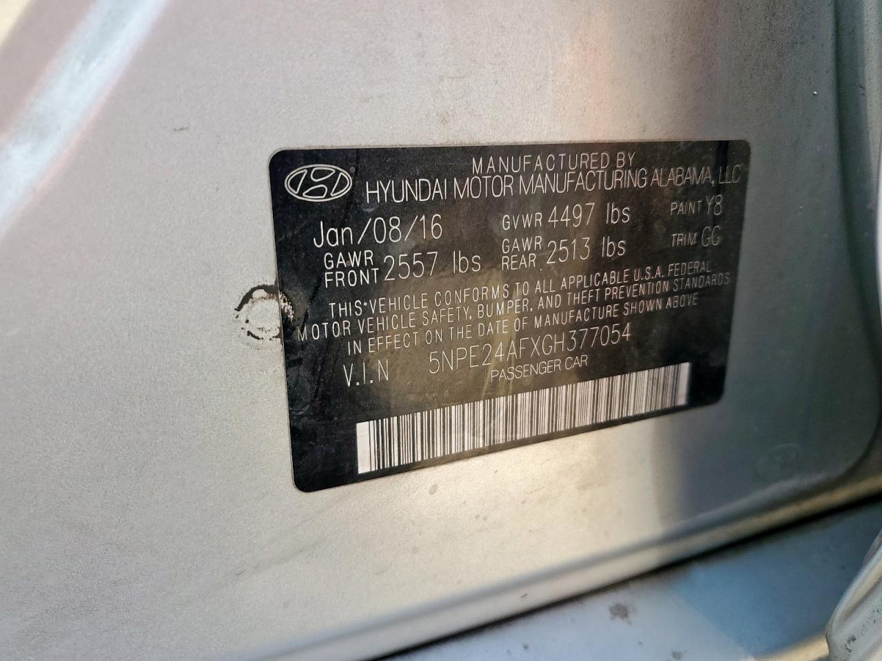 2016 Hyundai Sonata Se VIN: 5NPE24AFXGH377054 Lot: 84437825