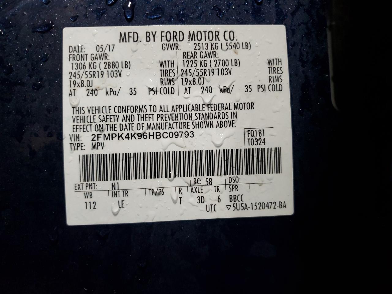 2017 Ford Edge Titanium VIN: 2FMPK4K96HBC09793 Lot: 71163065