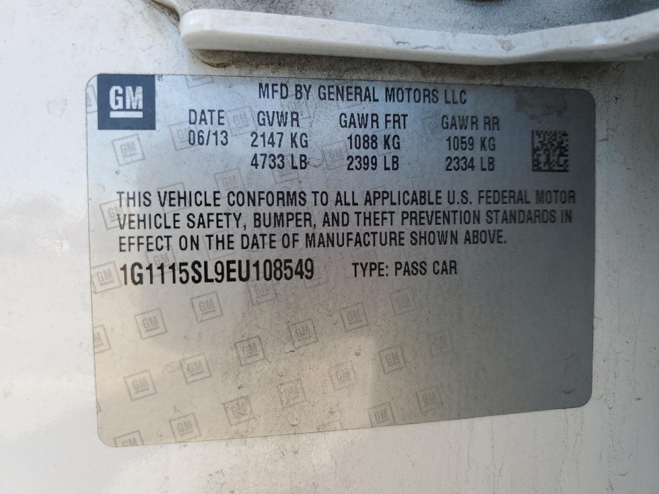 2014 Chevrolet Impala Lt VIN: 1G1115SL9EU108549 Lot: 80757125