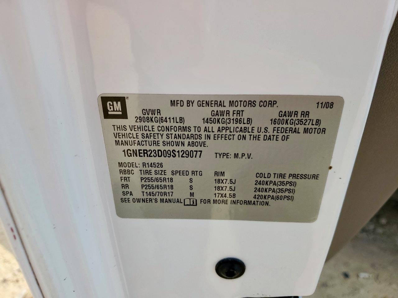 2009 Chevrolet Traverse Lt VIN: 1GNER23D09S129077 Lot: 84575745