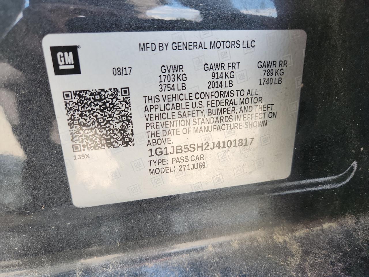 2018 Chevrolet Sonic Ls VIN: 1G1JB5SH2J4101817 Lot: 70826765