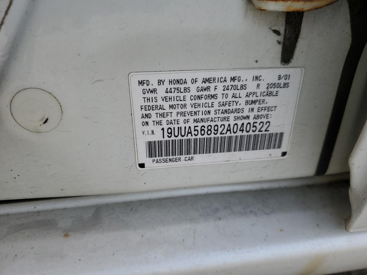 2002 Acura 3.2Tl Type-S VIN: 19UUA56892A040522 Lot: 80174835