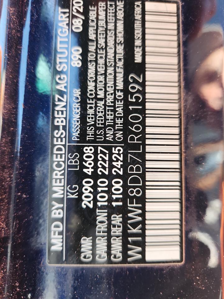 2020 Mercedes-Benz C 300 VIN: W1KWF8DB7LR601592 Lot: 71054285