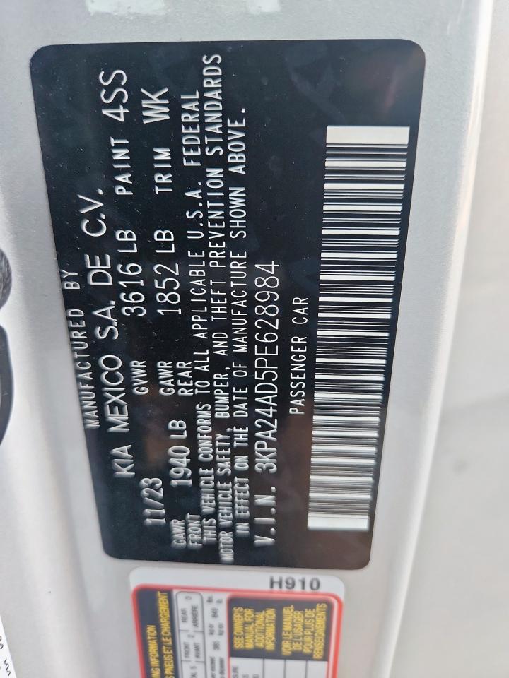 2023 Kia Rio Lx VIN: 3KPA24AD5PE628984 Lot: 80801425