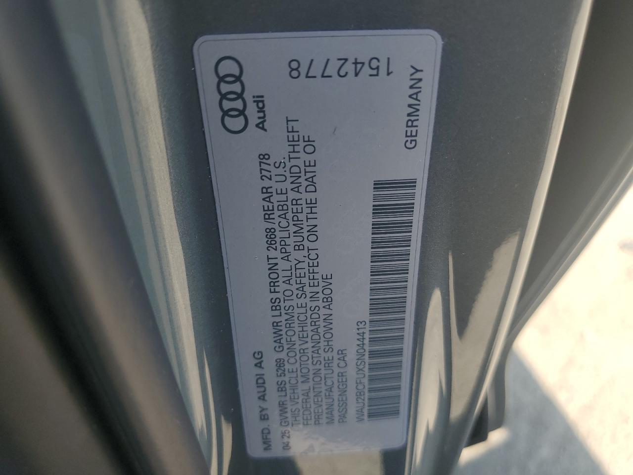 2025 Audi A5 Premium Plus VIN: WAU2BCFUXSN044413 Lot: 80667495