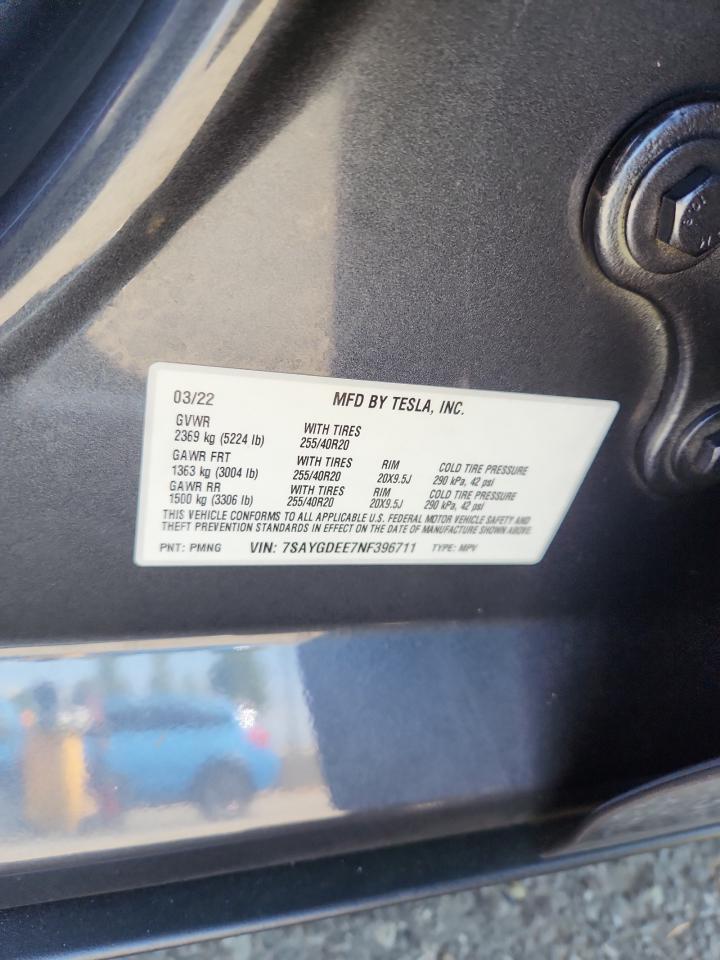 2022 Tesla Model Y VIN: 7SAYGDEE7NF396711 Lot: 80530835