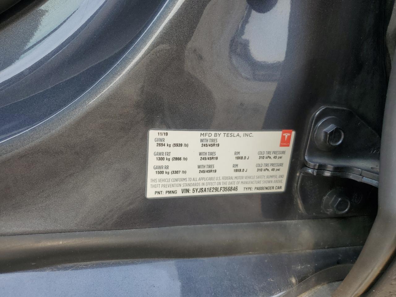 2020 Tesla Model S VIN: 5YJSA1E29LF356846 Lot: 69137935
