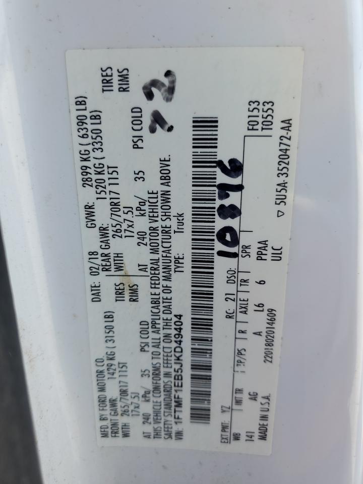 2018 Ford F150 VIN: 1FTMF1EB5JKD49404 Lot: 70268705