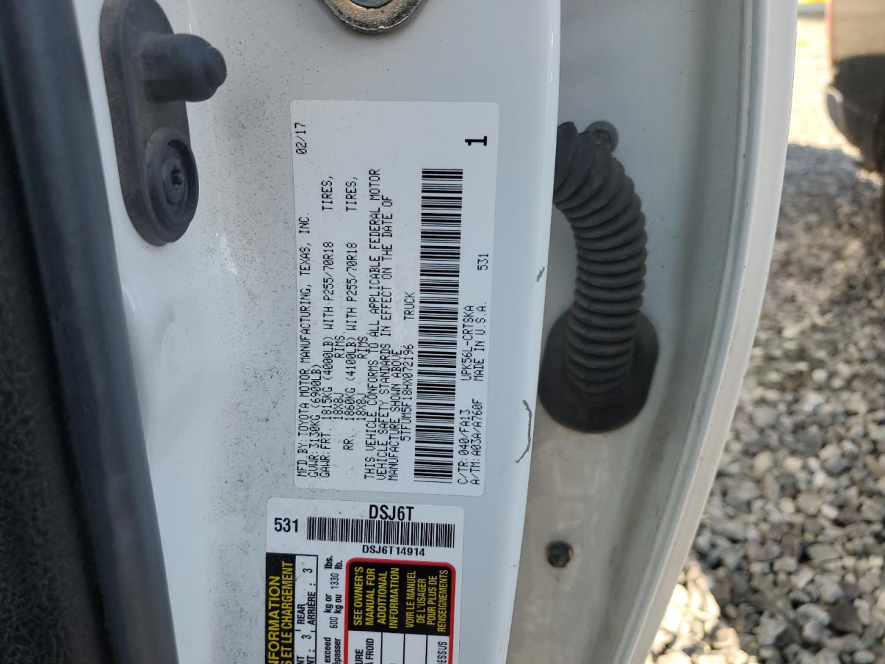 2017 Toyota Tundra Double Cab Sr VIN: 5TFUM5F18HX072196 Lot: 80263225