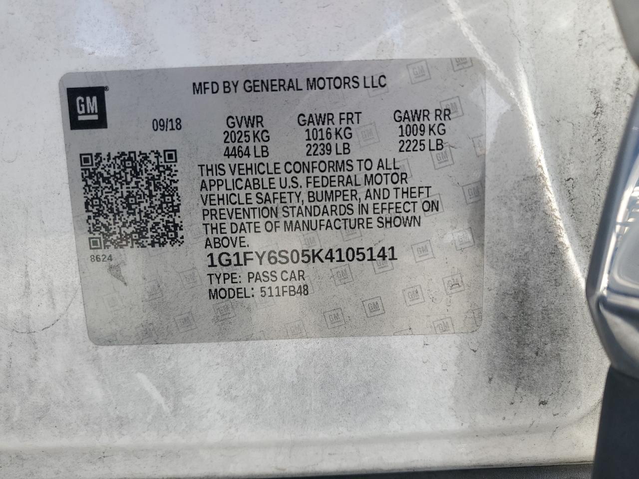 2019 Chevrolet Bolt Ev Lt VIN: 1G1FY6S05K4105141 Lot: 71728255