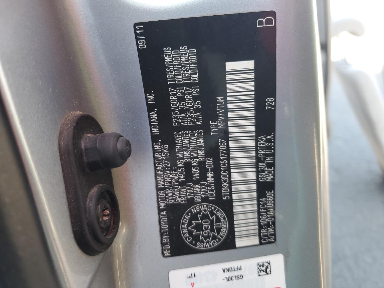 2012 Toyota Sienna Le VIN: 5TDKK3DC1CS177067 Lot: 80752135
