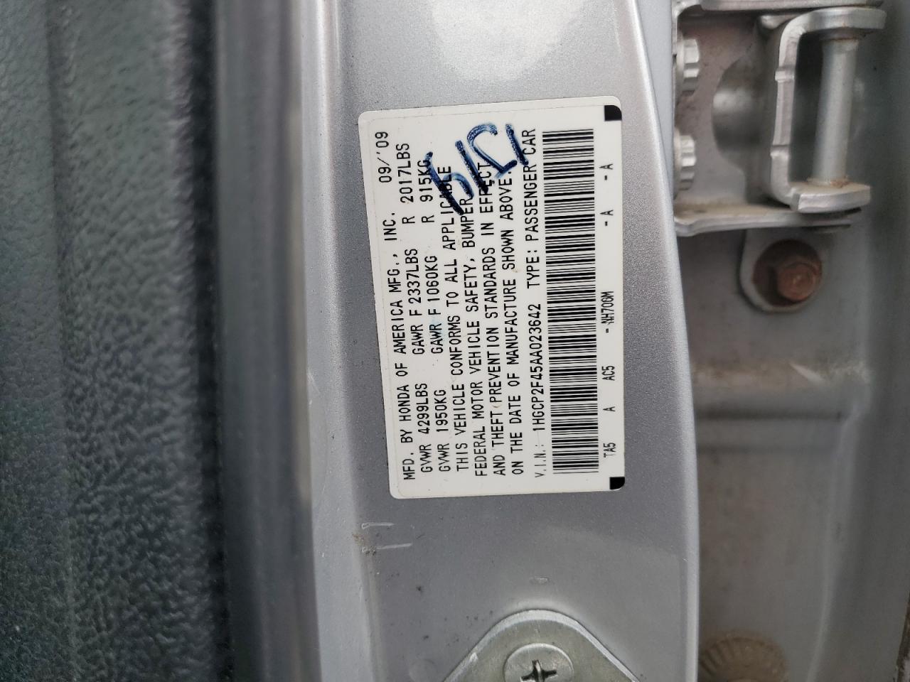 2010 Honda Accord Lxp VIN: 1HGCP2F45AA023642 Lot: 71742015