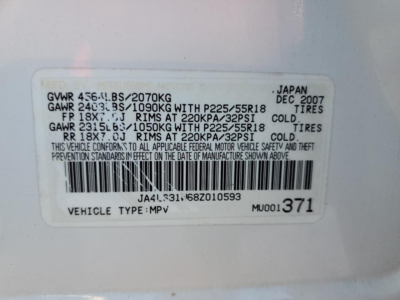 2008 Mitsubishi Outlander Se VIN: JA4LS31W68Z010593 Lot: 80456655