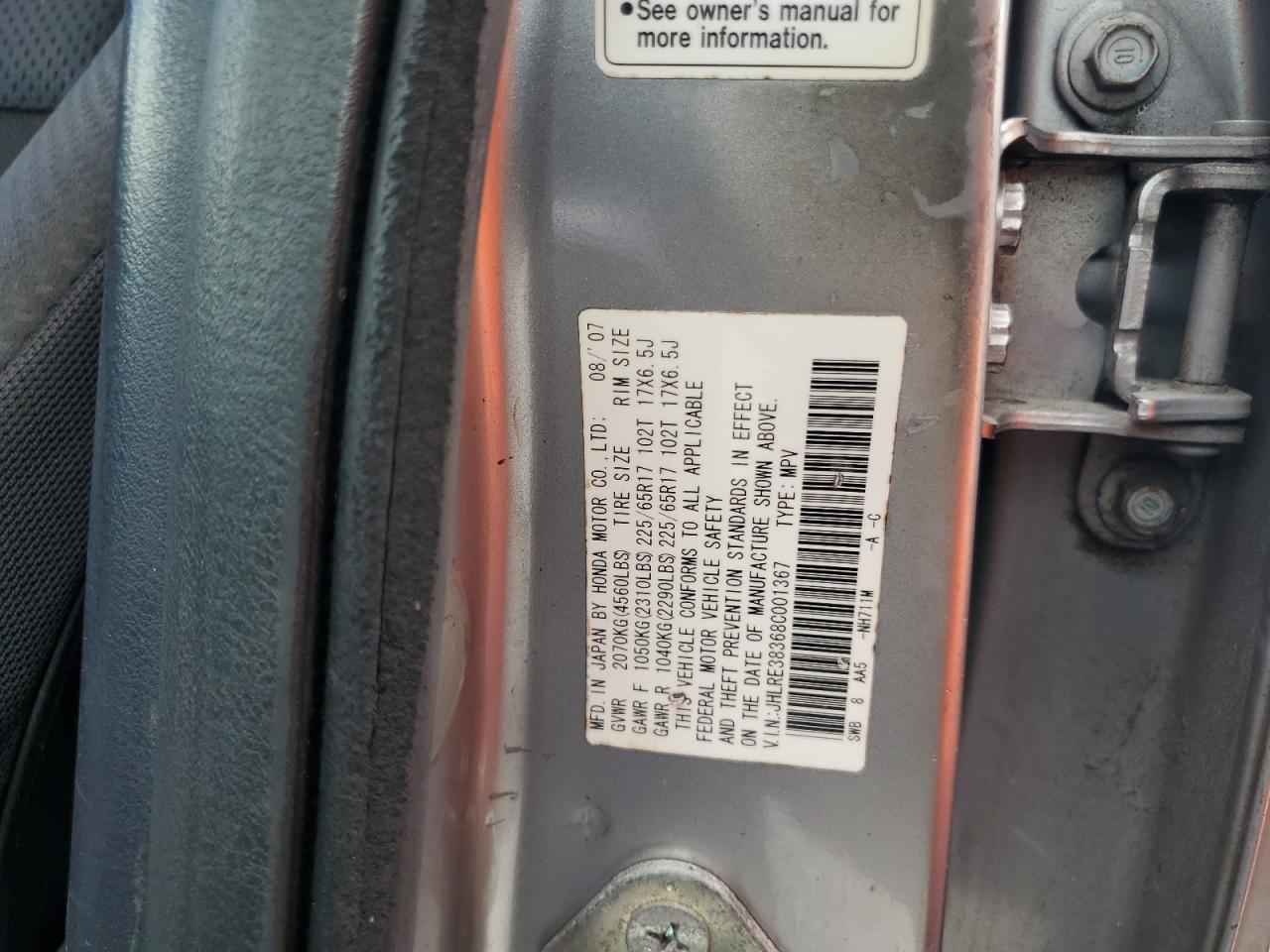 2008 Honda Cr-V Lx VIN: JHLRE38368C001367 Lot: 84027355