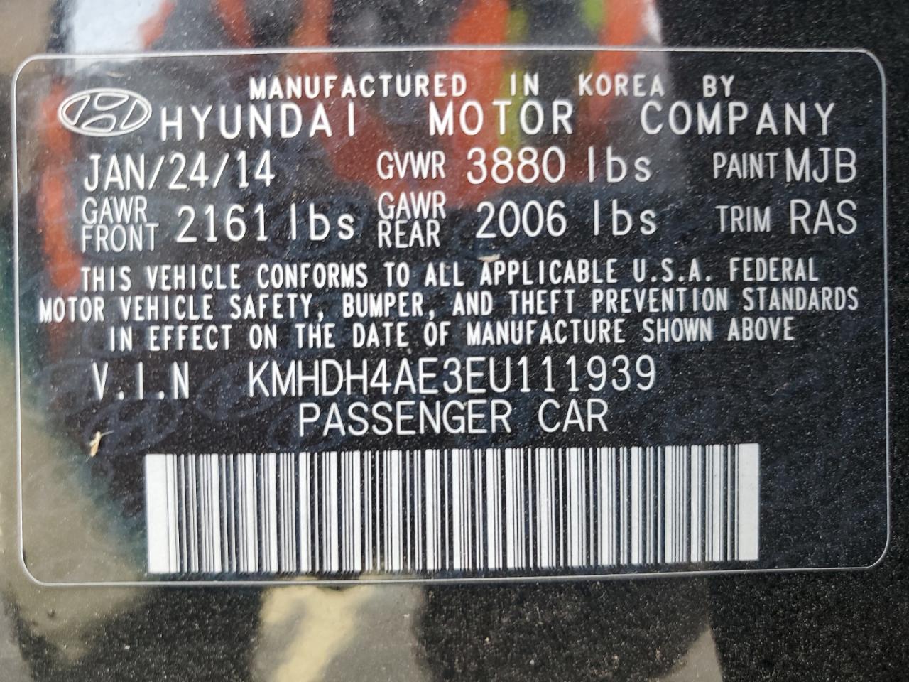 2014 Hyundai Elantra Se VIN: KMHDH4AE3EU111939 Lot: 71181555