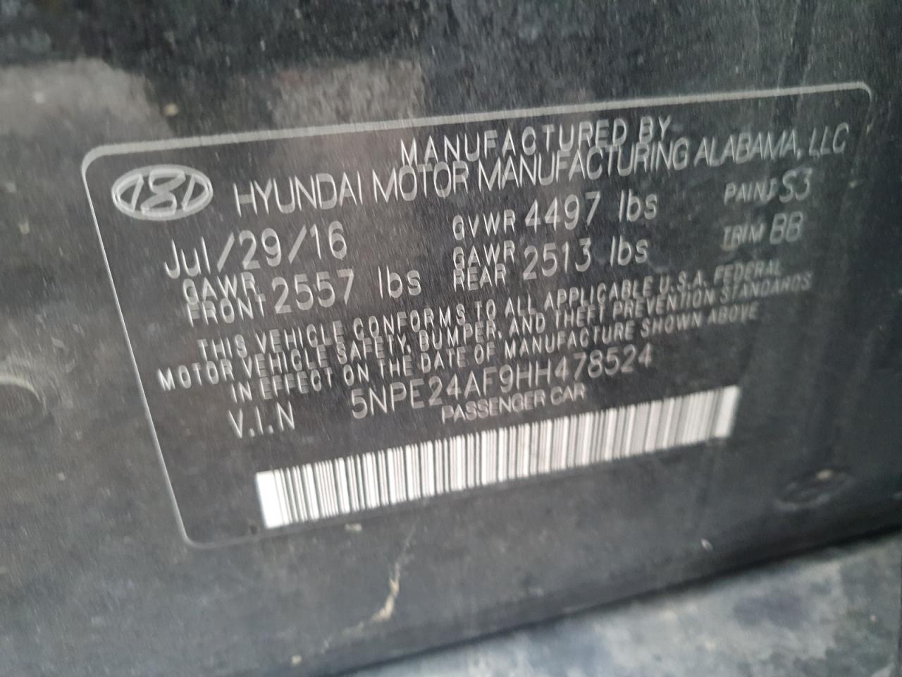 2017 Hyundai Sonata Se VIN: 5NPE24AF9HH478524 Lot: 81754335