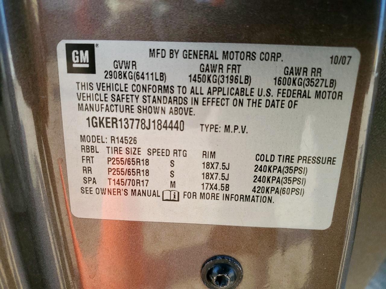 2008 GMC Acadia Sle VIN: 1GKER13778J184440 Lot: 81135295