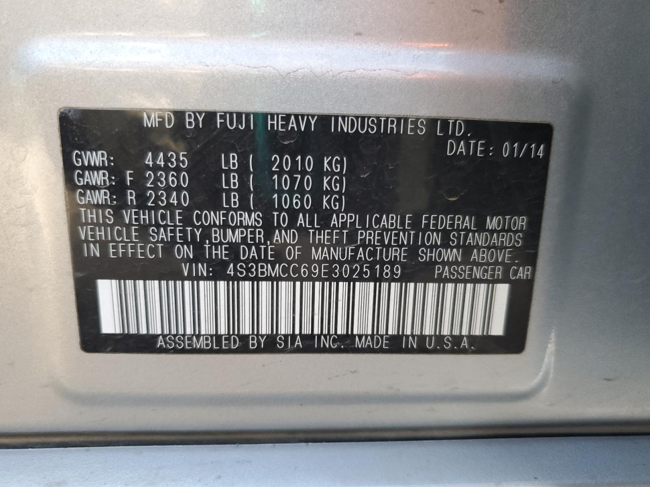 2014 Subaru Legacy 2.5I Premium VIN: 4S3BMCC69E3025189 Lot: 83985885