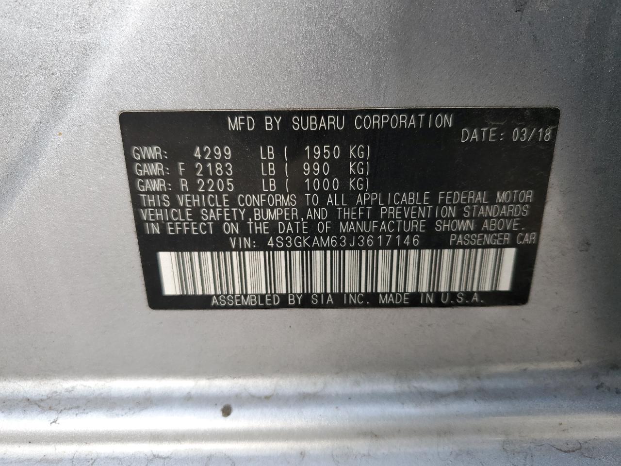 2018 Subaru Impreza Sport VIN: 4S3GKAM63J3617146 Lot: 81882035