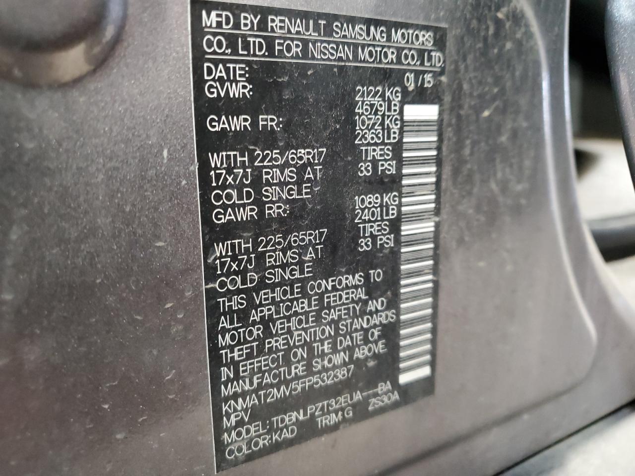 2015 Nissan Rogue S VIN: KNMAT2MV5FP532387 Lot: 81025305