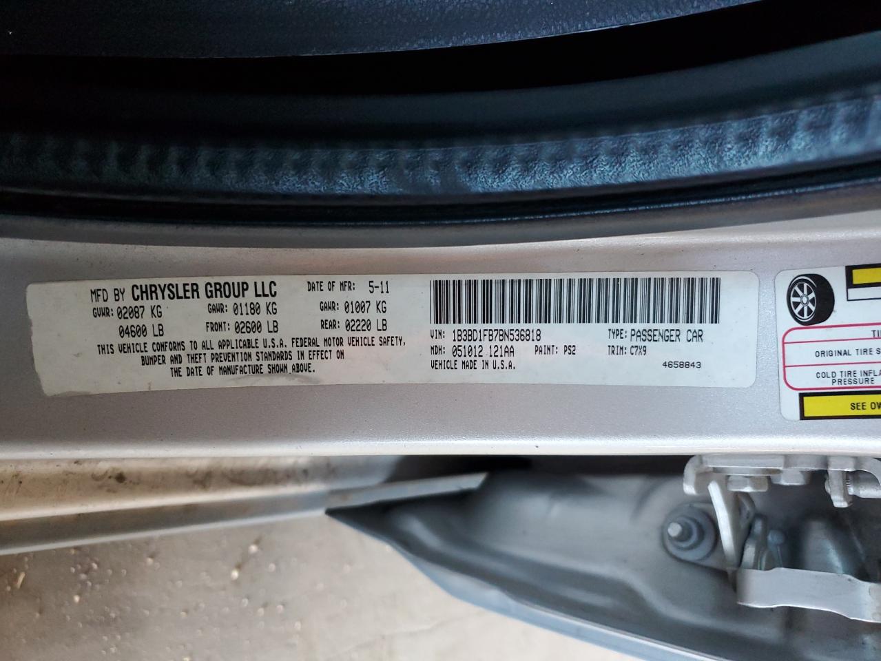 2011 Dodge Avenger Mainstreet VIN: 1B3BD1FB7BN536818 Lot: 80837875