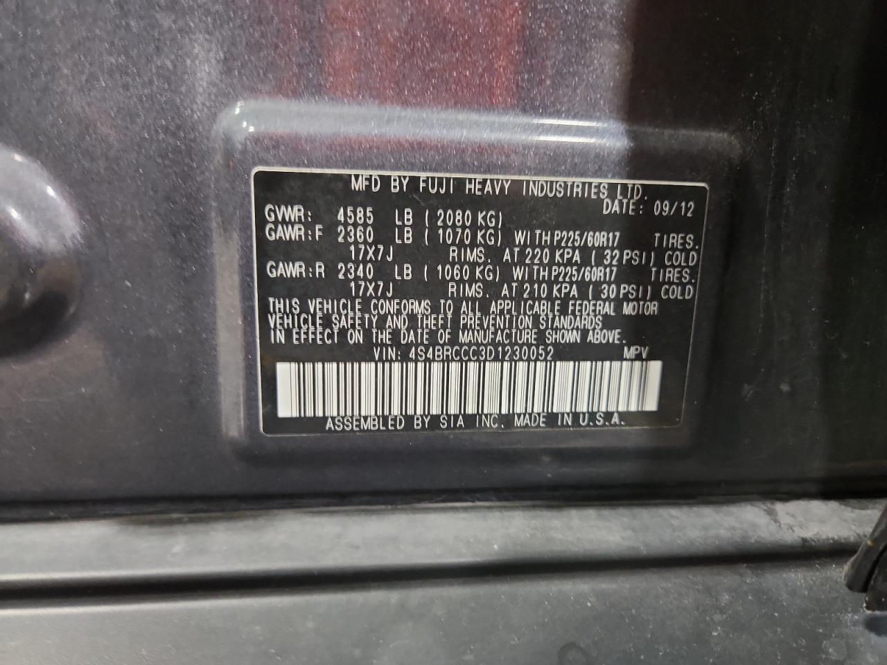 2013 Subaru Outback 2.5I Premium VIN: 4S4BRCCC3D1230052 Lot: 80618895