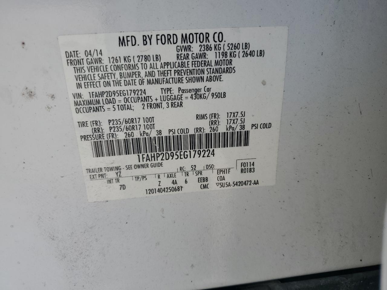 2014 Ford Taurus Se VIN: 1FAHP2D95EG179224 Lot: 71409625