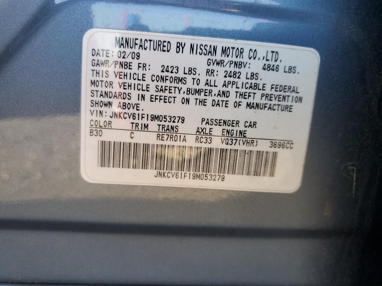 2009 Infiniti G37 VIN: JNKCV61F19M053279 Lot: 80022865